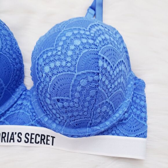 Victorias Secret Perfect Shape Blue Lace Bra 36C - Picture 2 of 7